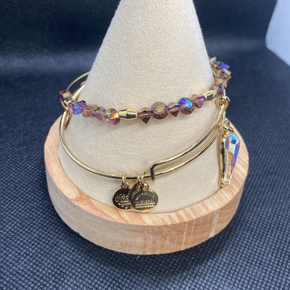 💜🪽ALEX AND ANI💜🪽Crystal Infusion Angel Wing & Beaded Charm Bangle Set of 2/EUC - Picture 2 of 5
